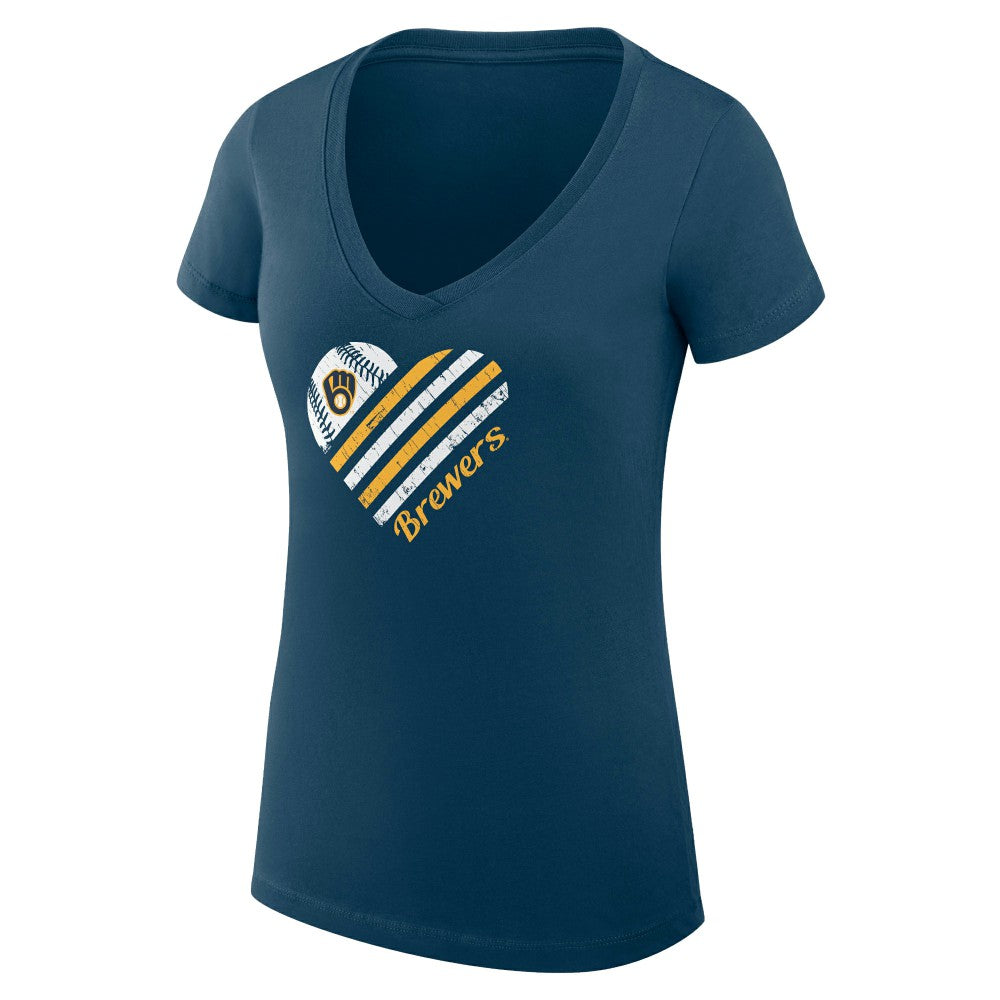 Navy Milwaukee Brewers G-III 4Her by Carl Banks Women's Super-Slim Fit Lightweight Heart V-Neck T-Shirt