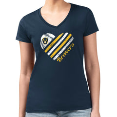 Navy Milwaukee Brewers G-III 4Her by Carl Banks Women's Super-Slim Fit Lightweight Heart V-Neck T-Shirt