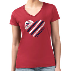 Red Minnesota Twins G-III 4Her by Carl Banks Women's Super-Slim Fit Lightweight Heart V-Neck T-Shirt