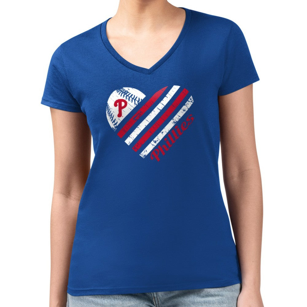 Royal Philadelphia Phillies G-III 4Her by Carl Banks Women's Super-Slim Fit Lightweight Heart V-Neck T-Shirt