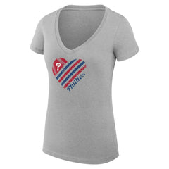Heather Gray Philadelphia Phillies G-III 4Her by Carl Banks Women's Super-Slim Fit Lightweight Heart V-Neck T-Shirt
