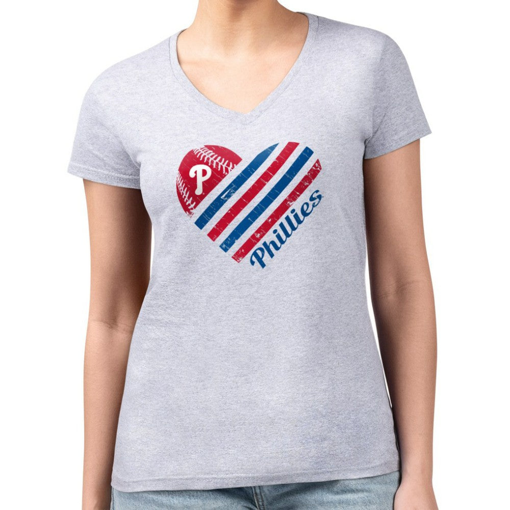 Heather Gray Philadelphia Phillies G-III 4Her by Carl Banks Women's Super-Slim Fit Lightweight Heart V-Neck T-Shirt