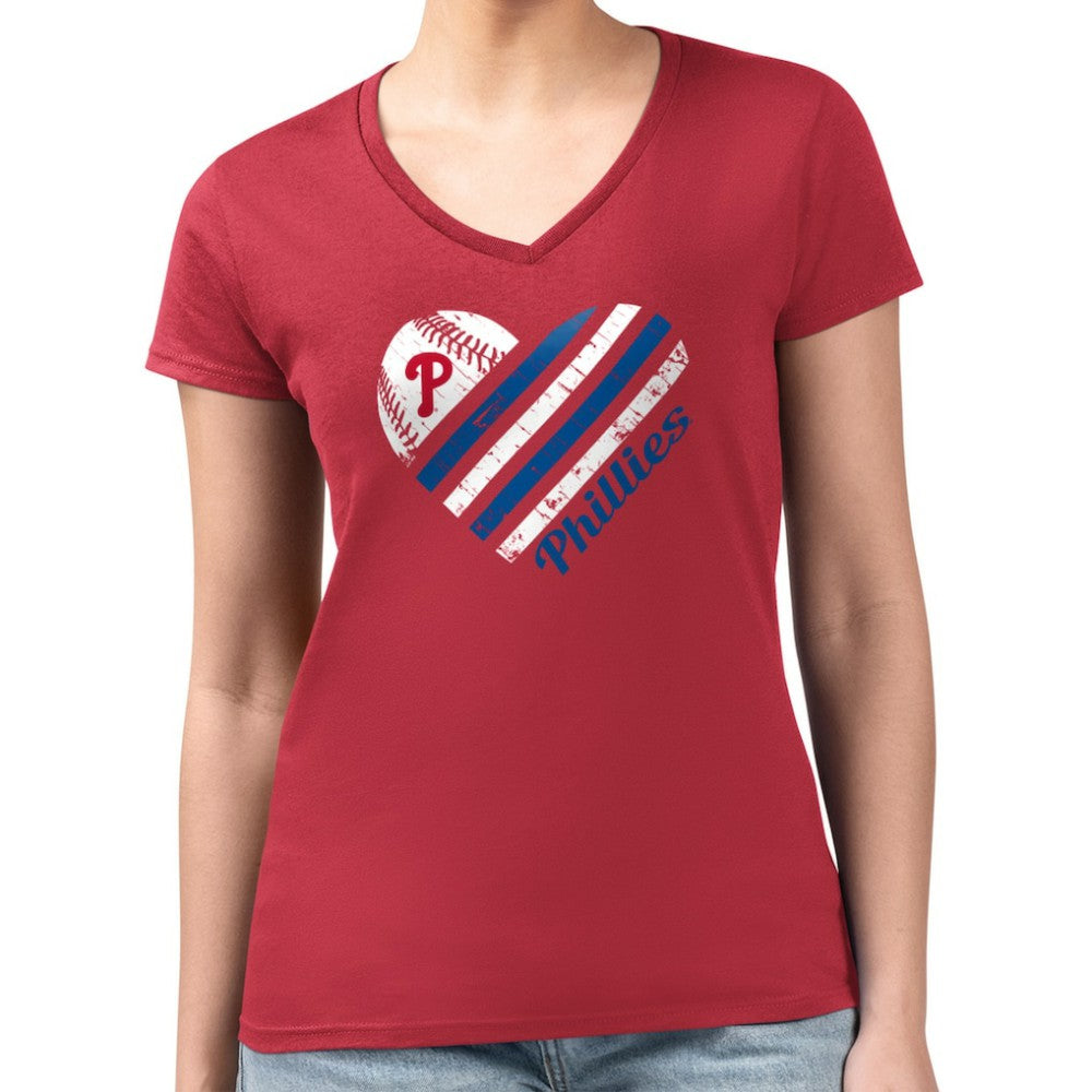Red Philadelphia Phillies G-III 4Her by Carl Banks Women's Super-Slim Fit Lightweight Heart V-Neck T-Shirt