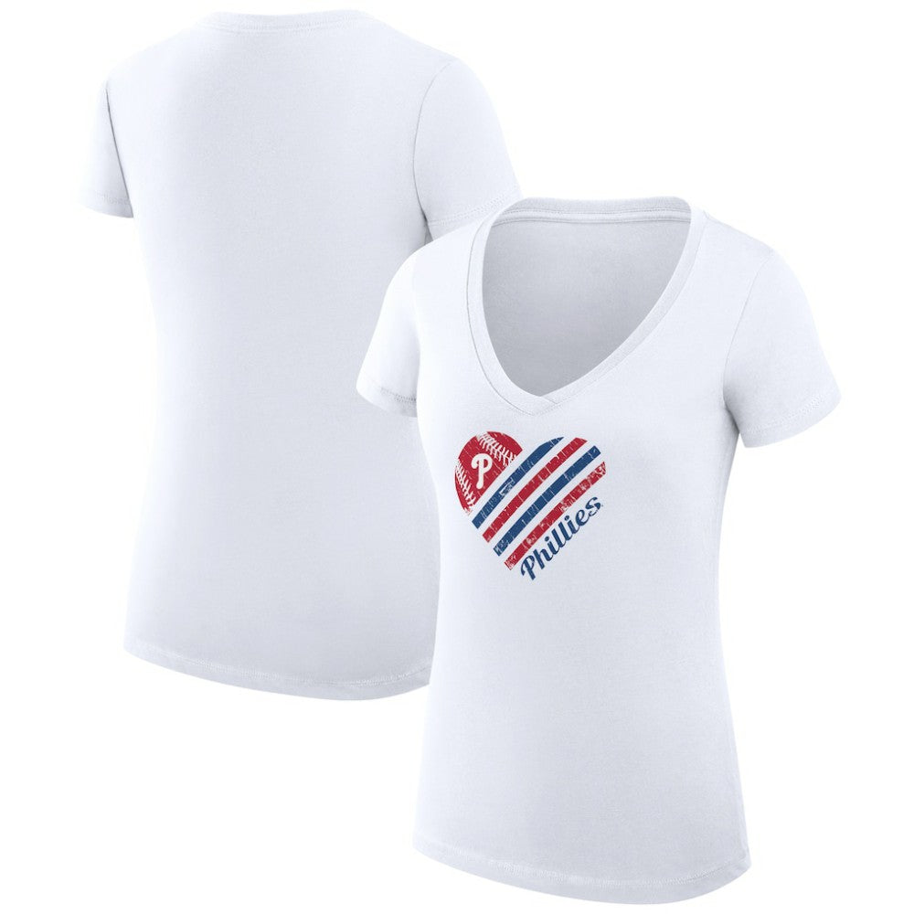 White Philadelphia Phillies G-III 4Her by Carl Banks Women's Super-Slim Fit Lightweight Heart V-Neck T-Shirt
