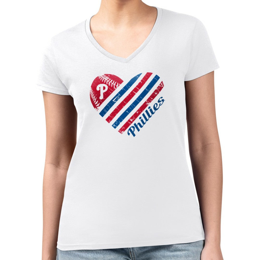 White Philadelphia Phillies G-III 4Her by Carl Banks Women's Super-Slim Fit Lightweight Heart V-Neck T-Shirt