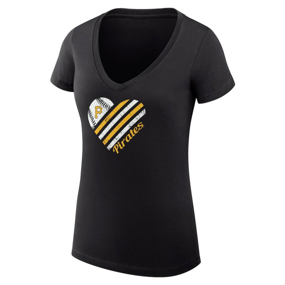 Black Pittsburgh Pirates G-III 4Her by Carl Banks Women's Super-Slim Fit Lightweight Heart V-Neck T-Shirt