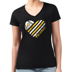 Black Pittsburgh Pirates G-III 4Her by Carl Banks Women's Super-Slim Fit Lightweight Heart V-Neck T-Shirt