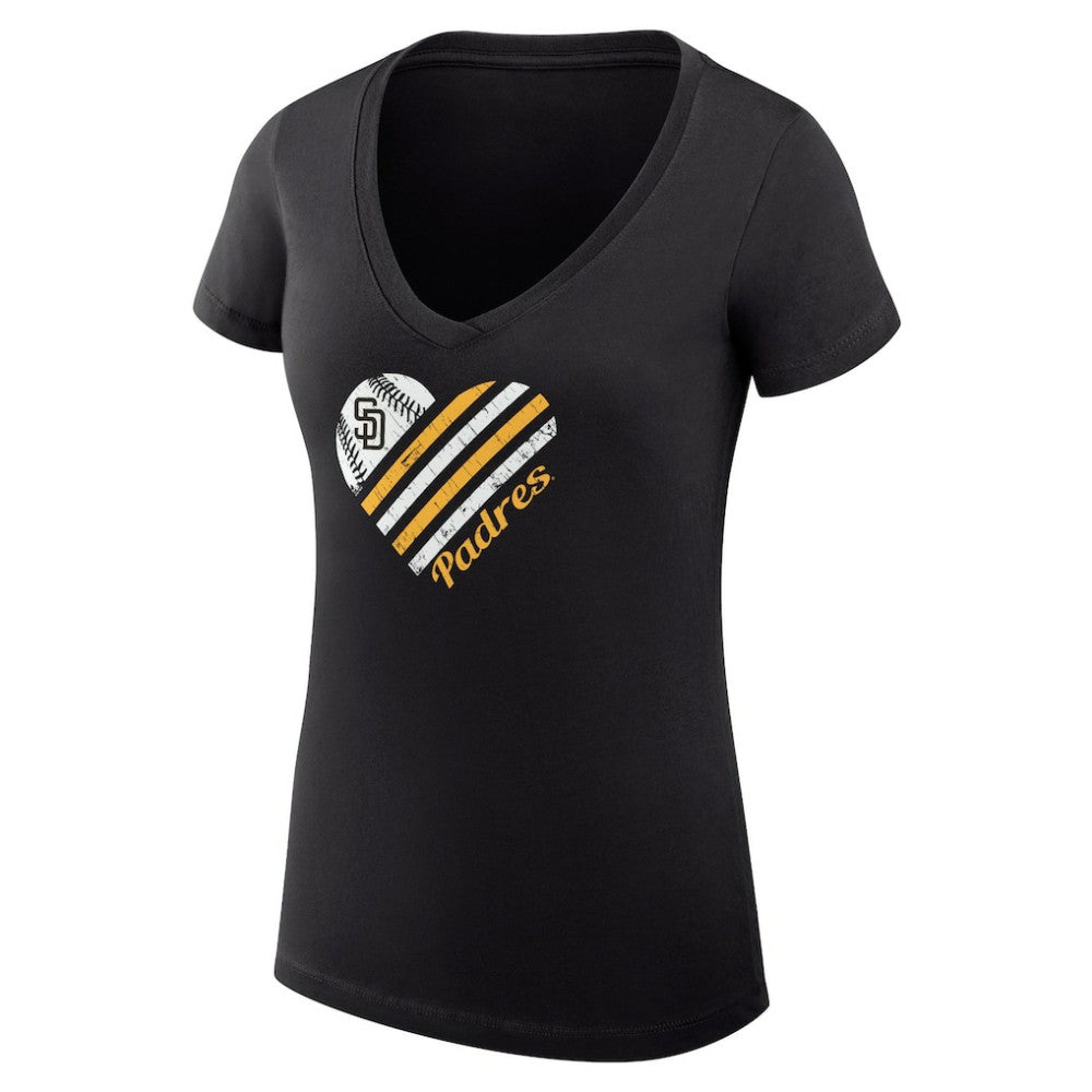 Black San Diego Padres G-III 4Her by Carl Banks Women's Super-Slim Fit Lightweight Heart V-Neck T-Shirt
