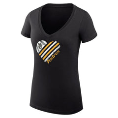 Black San Diego Padres G-III 4Her by Carl Banks Women's Super-Slim Fit Lightweight Heart V-Neck T-Shirt