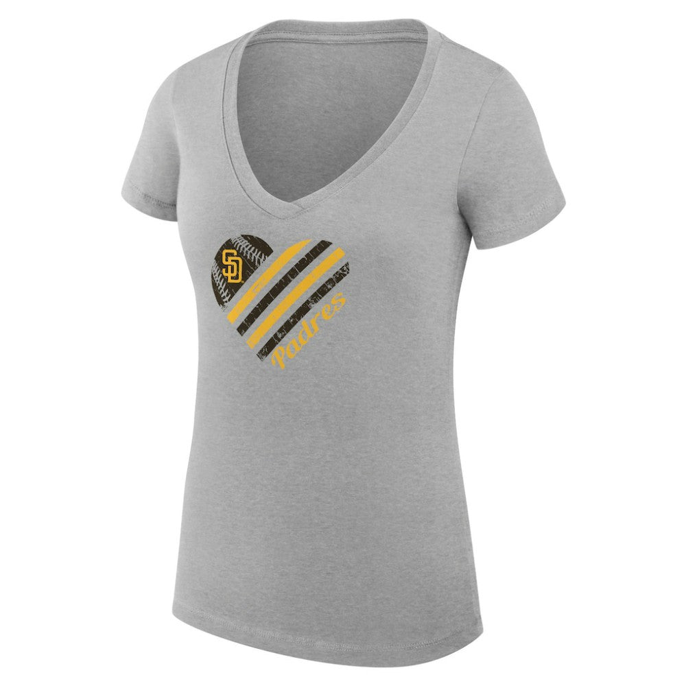 Heather Gray San Diego Padres G-III 4Her by Carl Banks Women's Super-Slim Fit Lightweight Heart V-Neck T-Shirt