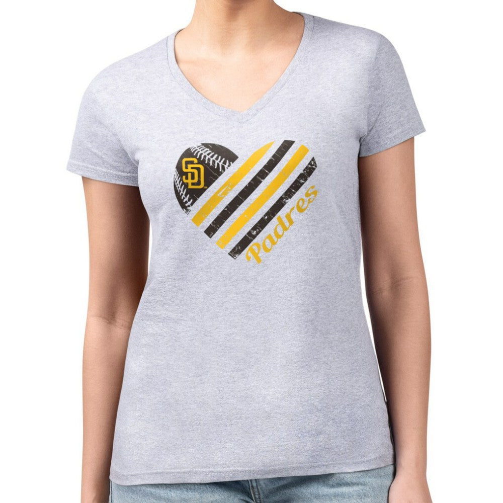 Heather Gray San Diego Padres G-III 4Her by Carl Banks Women's Super-Slim Fit Lightweight Heart V-Neck T-Shirt