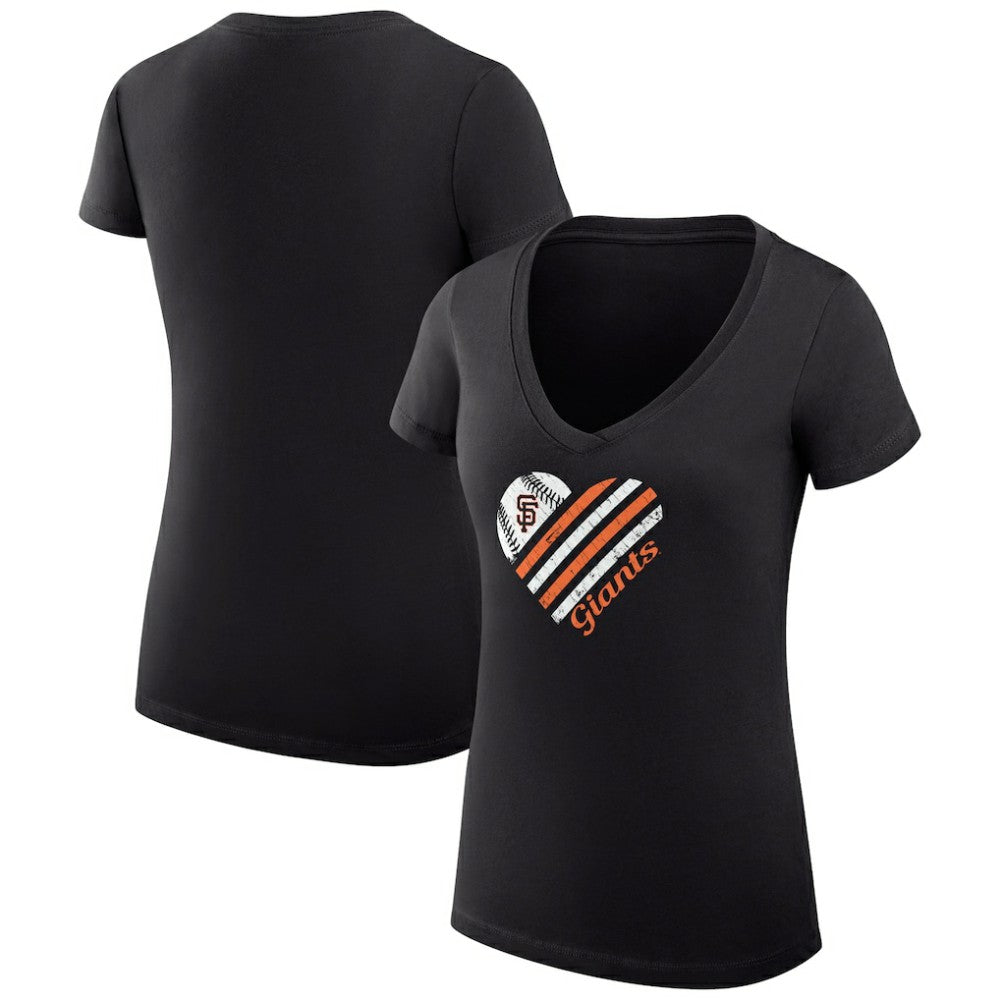 Black San Francisco Giants G-III 4Her by Carl Banks Women's Super-Slim Fit Lightweight Heart V-Neck T-Shirt
