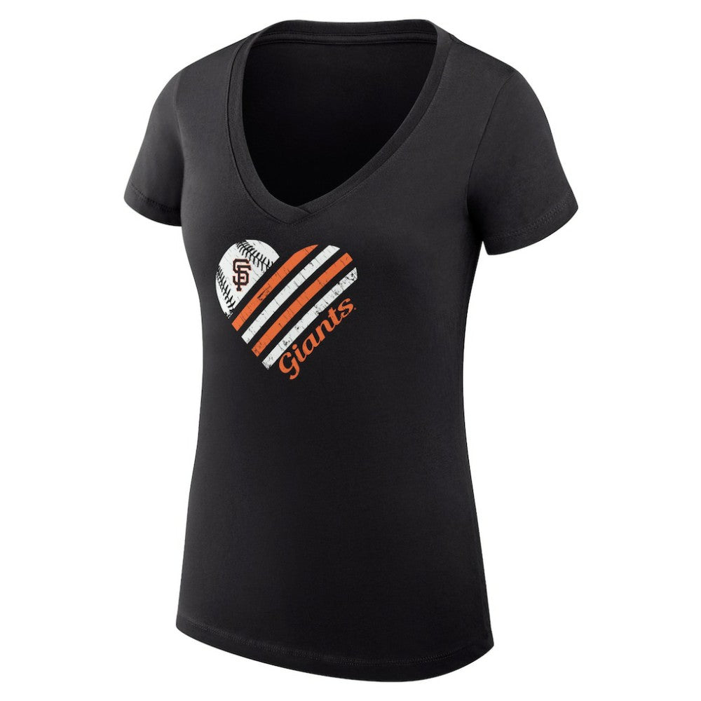Black San Francisco Giants G-III 4Her by Carl Banks Women's Super-Slim Fit Lightweight Heart V-Neck T-Shirt