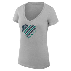Heather Gray Seattle Mariners G-III 4Her by Carl Banks Women's Super-Slim Fit Lightweight Heart V-Neck T-Shirt