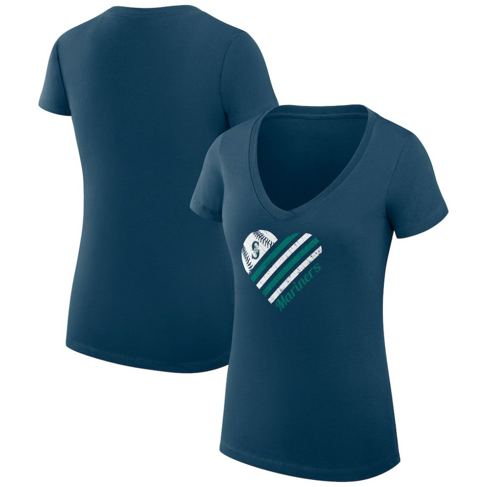 Navy Seattle Mariners G-III 4Her by Carl Banks Women's Super-Slim Fit Lightweight Heart V-Neck T-Shirt