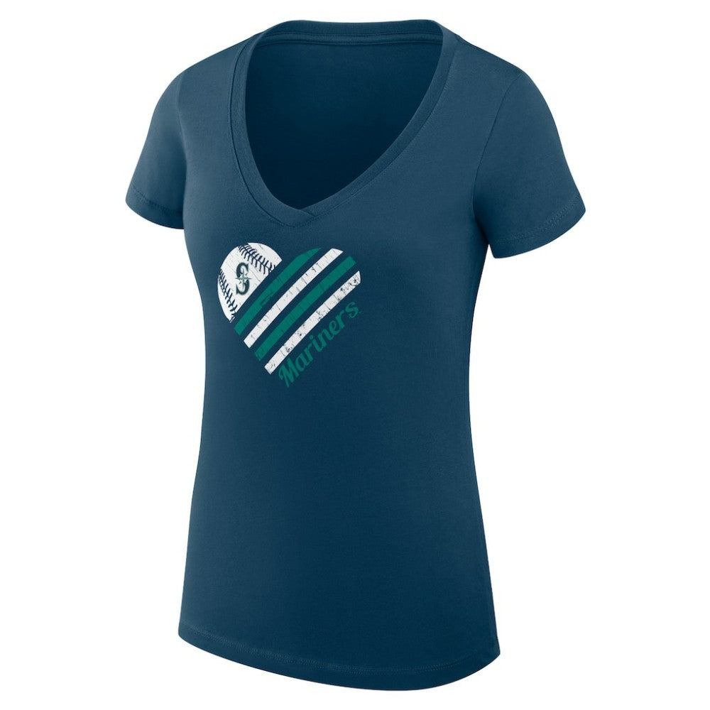 Navy Seattle Mariners G-III 4Her by Carl Banks Women's Super-Slim Fit Lightweight Heart V-Neck T-Shirt