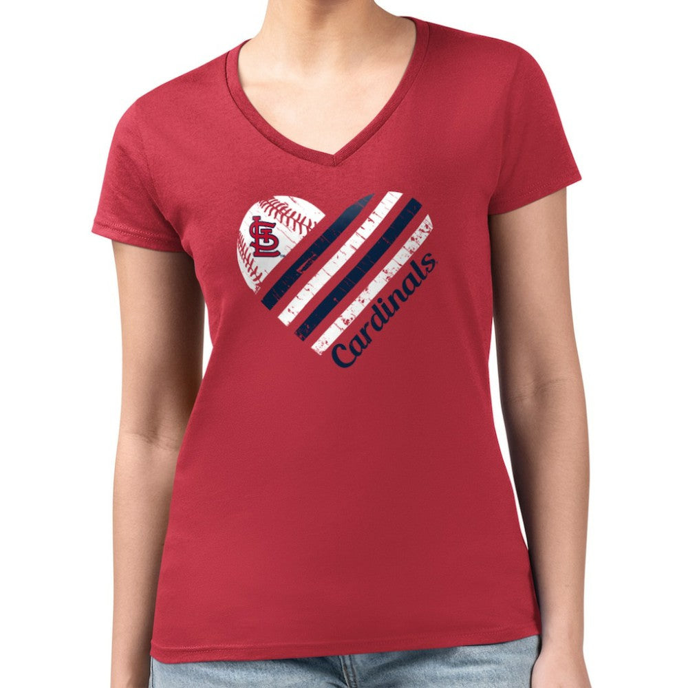Red St. Louis Cardinals G-III 4Her by Carl Banks Women's Super-Slim Fit Lightweight Heart V-Neck T-Shirt