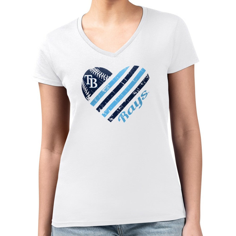 White Tampa Bay Rays G-III 4Her by Carl Banks Women's Super-Slim Fit Lightweight Heart V-Neck T-Shirt