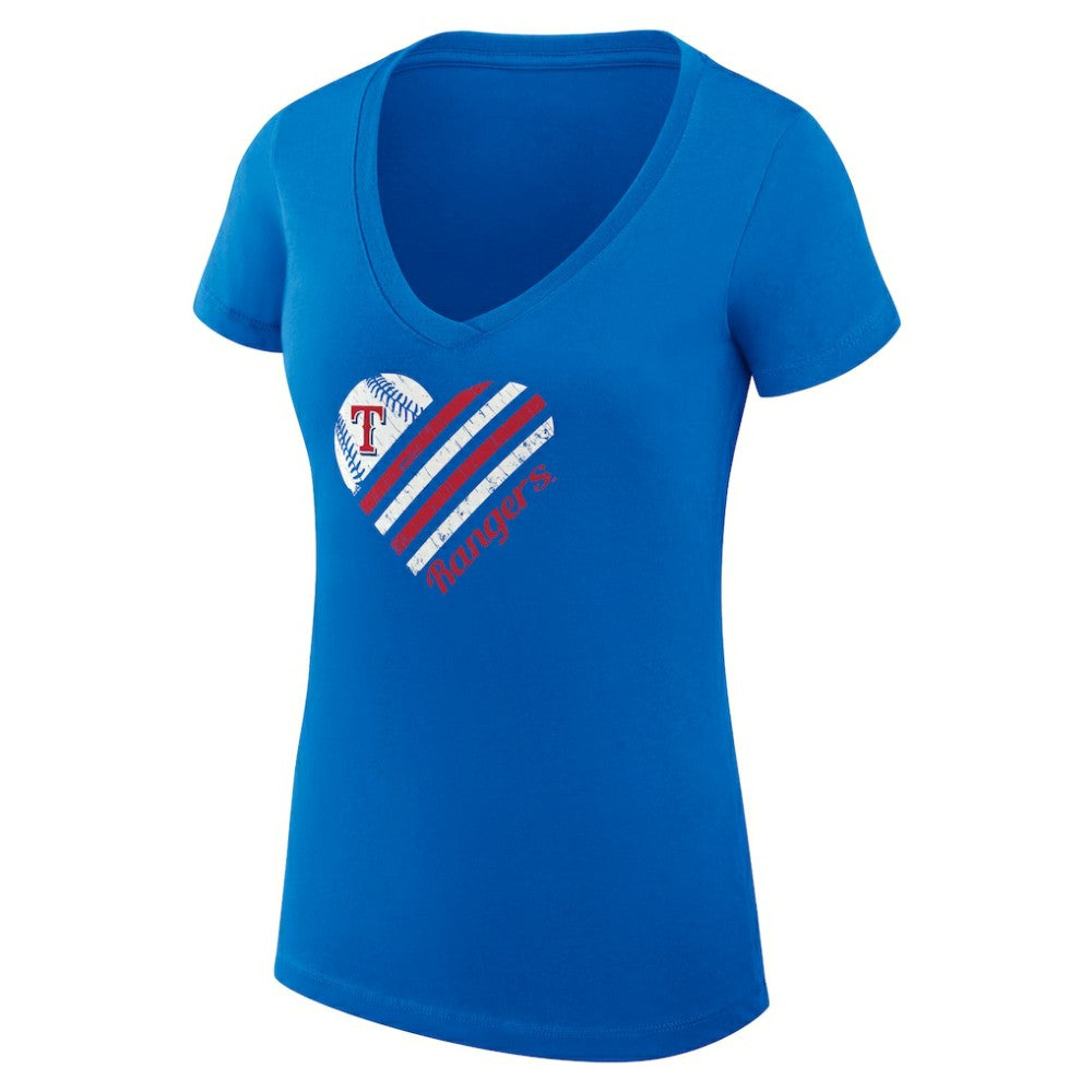 Royal Texas Rangers G-III 4Her by Carl Banks Women's Super-Slim Fit Lightweight Heart V-Neck T-Shirt