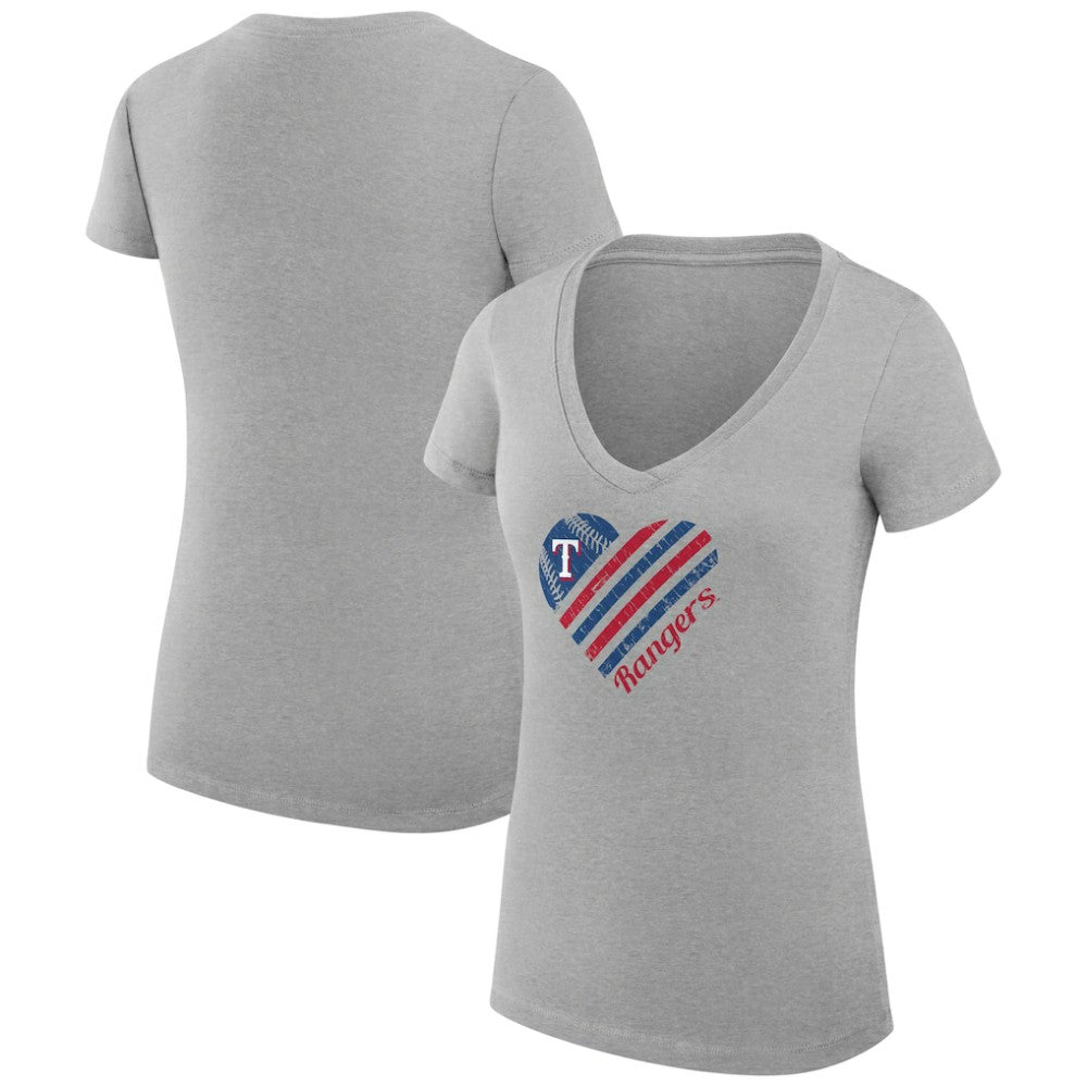 Heather Gray Texas Rangers G-III 4Her by Carl Banks Women's Super-Slim Fit Lightweight Heart V-Neck T-Shirt