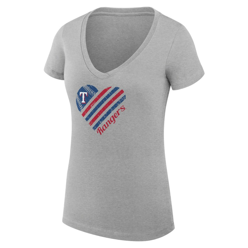 Heather Gray Texas Rangers G-III 4Her by Carl Banks Women's Super-Slim Fit Lightweight Heart V-Neck T-Shirt