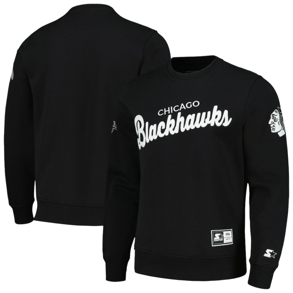 NHL Chicago Blackhawks Starter x NHL Black Ice Cross Check Pullover Sweatshirt
