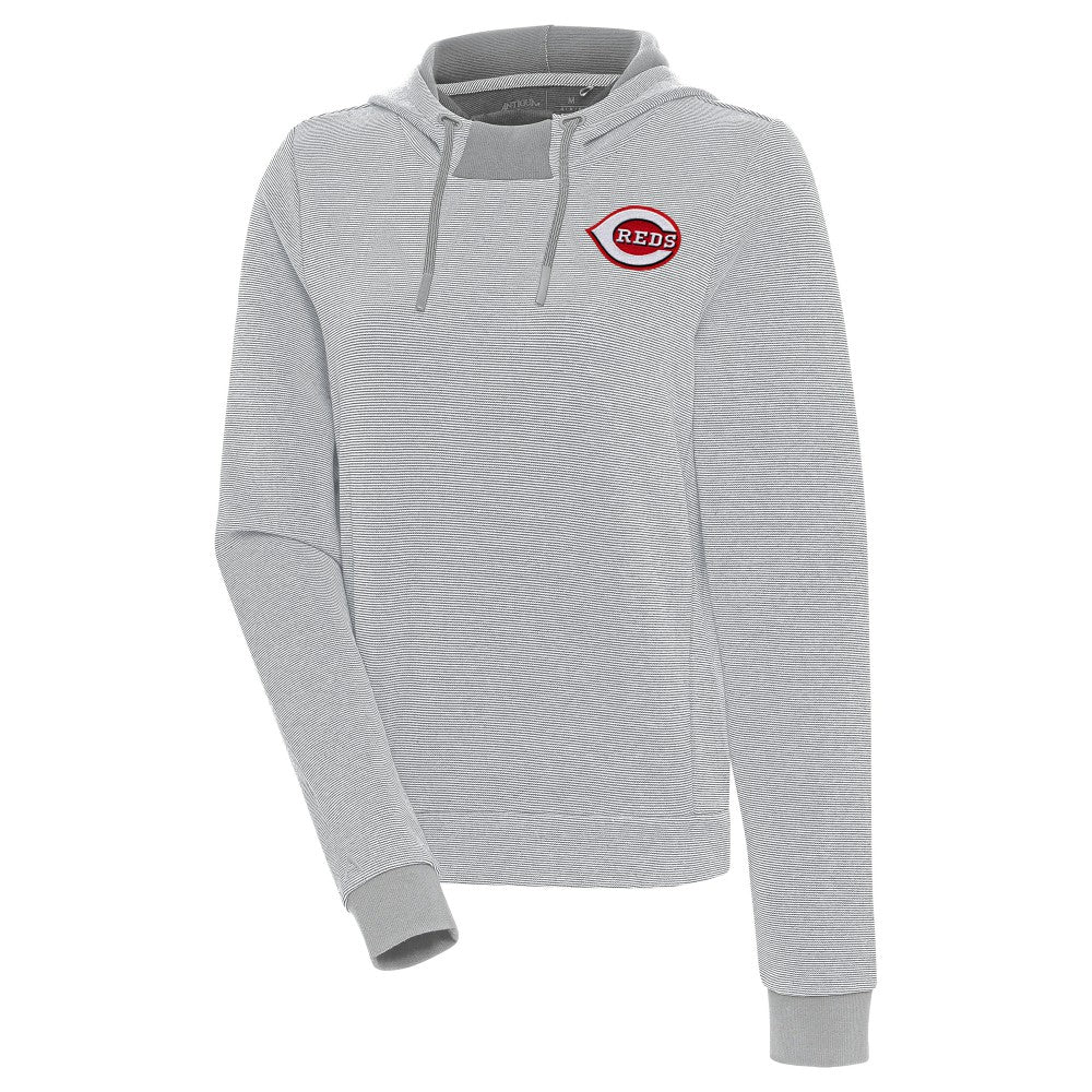 Gray/White Cincinnati Reds Antigua Women's Axe Bunker Tri-Blend Pullover Hoodie
