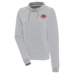 Gray/White Cincinnati Reds Antigua Women's Axe Bunker Tri-Blend Pullover Hoodie