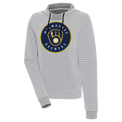 Gray/White Milwaukee Brewers Antigua Women's Axe Bunker Tri-Blend Pullover Hoodie