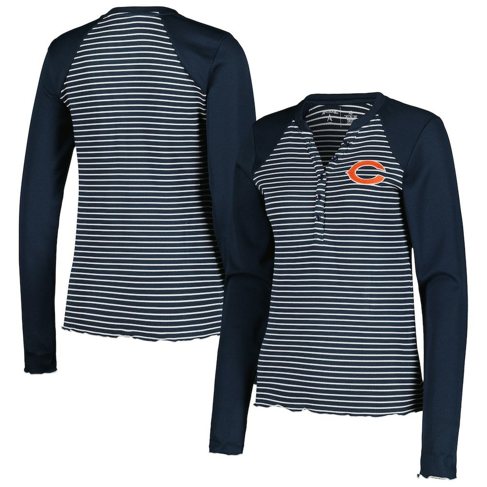 Antigua Women's Maverick Waffle Henley Long Sleeve T-Shirt - Chicago Bears T-shirts