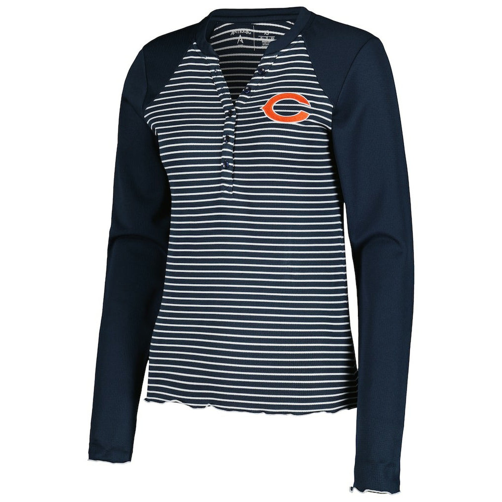 Antigua Women's Maverick Waffle Henley Long Sleeve T-Shirt - Chicago Bears T-shirts