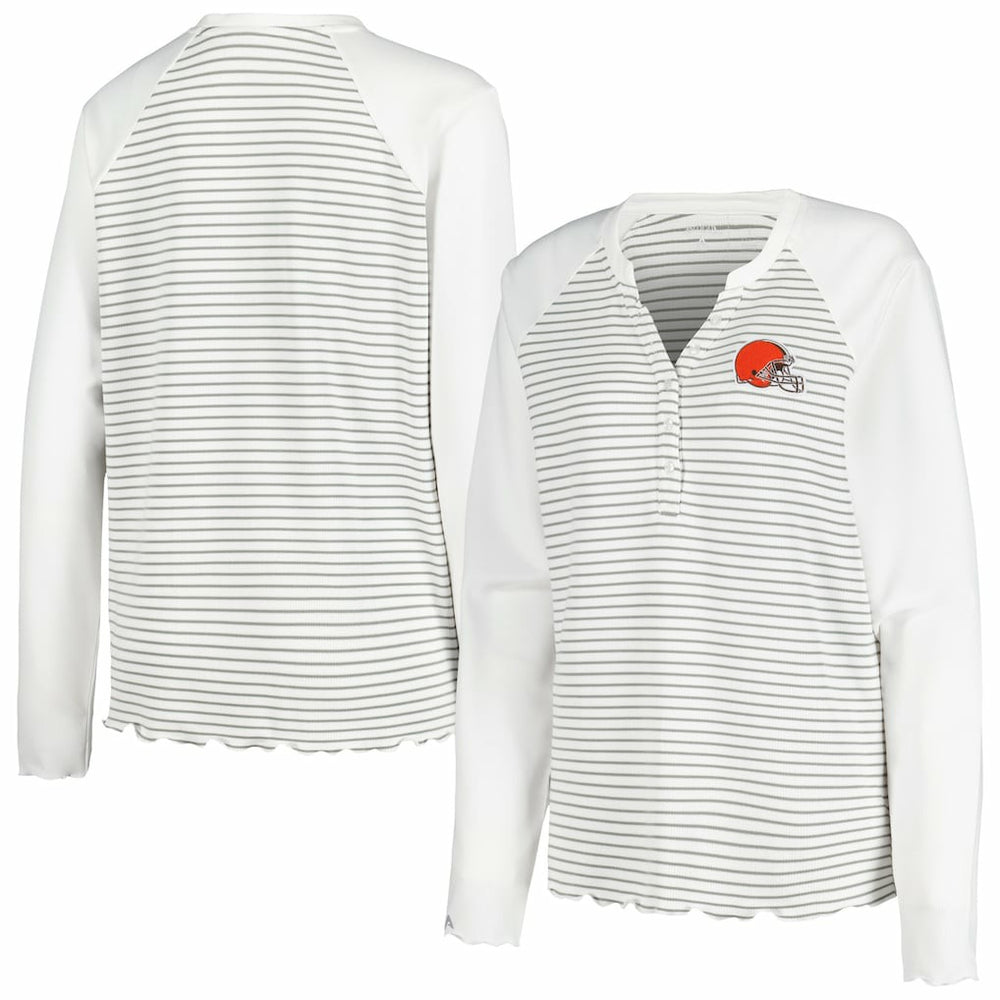 Antigua Women's Maverick Waffle Henley Long Sleeve T-Shirt - Cleveland Browns T-shirts