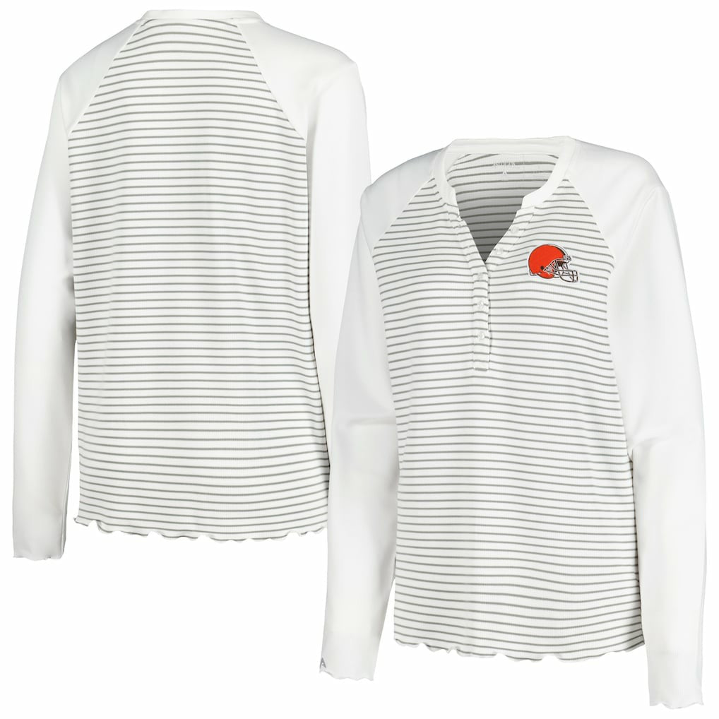 Antigua Women's Maverick Waffle Henley Long Sleeve T-Shirt - Cleveland Browns T-shirts