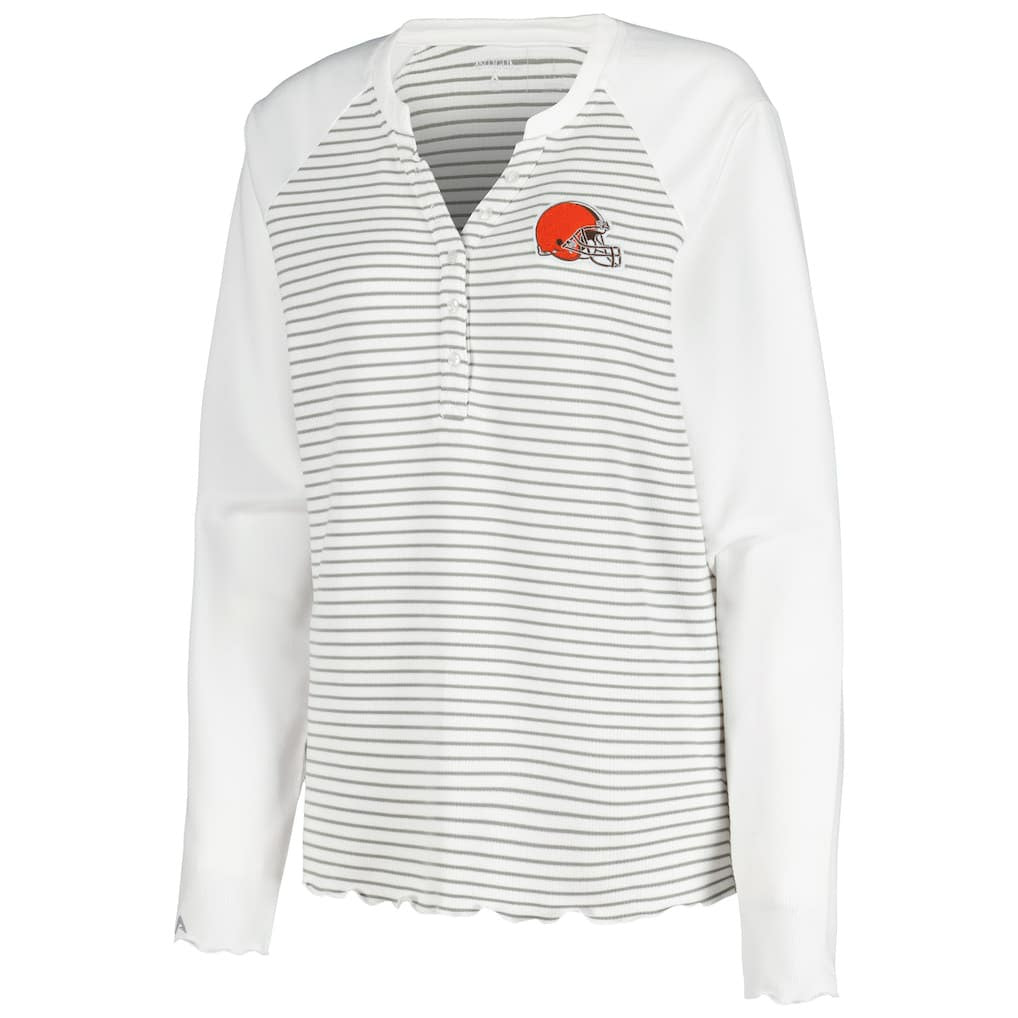Antigua Women's Maverick Waffle Henley Long Sleeve T-Shirt - Cleveland Browns T-shirts