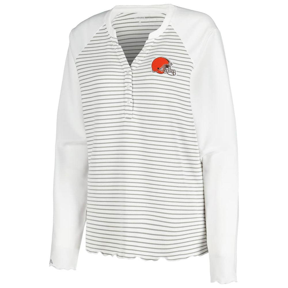 Antigua Women's Maverick Waffle Henley Long Sleeve T-Shirt - Cleveland Browns T-shirts