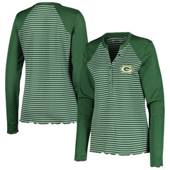 Antigua Women's Maverick Waffle Henley Long Sleeve T-Shirt - Green Bay Packers T-shirts