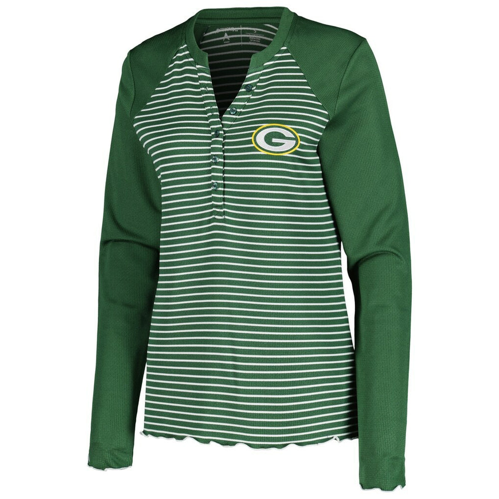 Antigua Women's Maverick Waffle Henley Long Sleeve T-Shirt - Green Bay Packers T-shirts