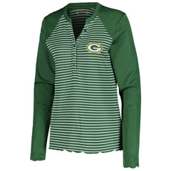 Antigua Women's Maverick Waffle Henley Long Sleeve T-Shirt - Green Bay Packers T-shirts
