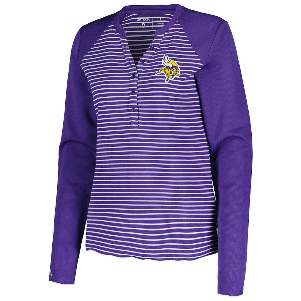Antigua Women's Maverick Waffle Henley Long Sleeve T-Shirt - Minnesota Vikings T-shirts
