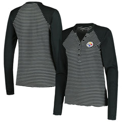 Antigua Women's Maverick Waffle Henley Long Sleeve T-Shirt - Pittsburgh Steelers T-shirts
