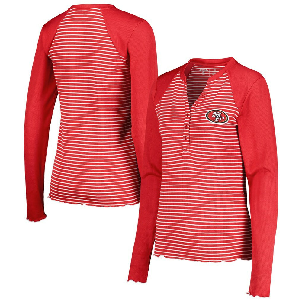 Antigua Women's Maverick Waffle Henley Long Sleeve T-Shirt - San Francisco 49ers T-shirts
