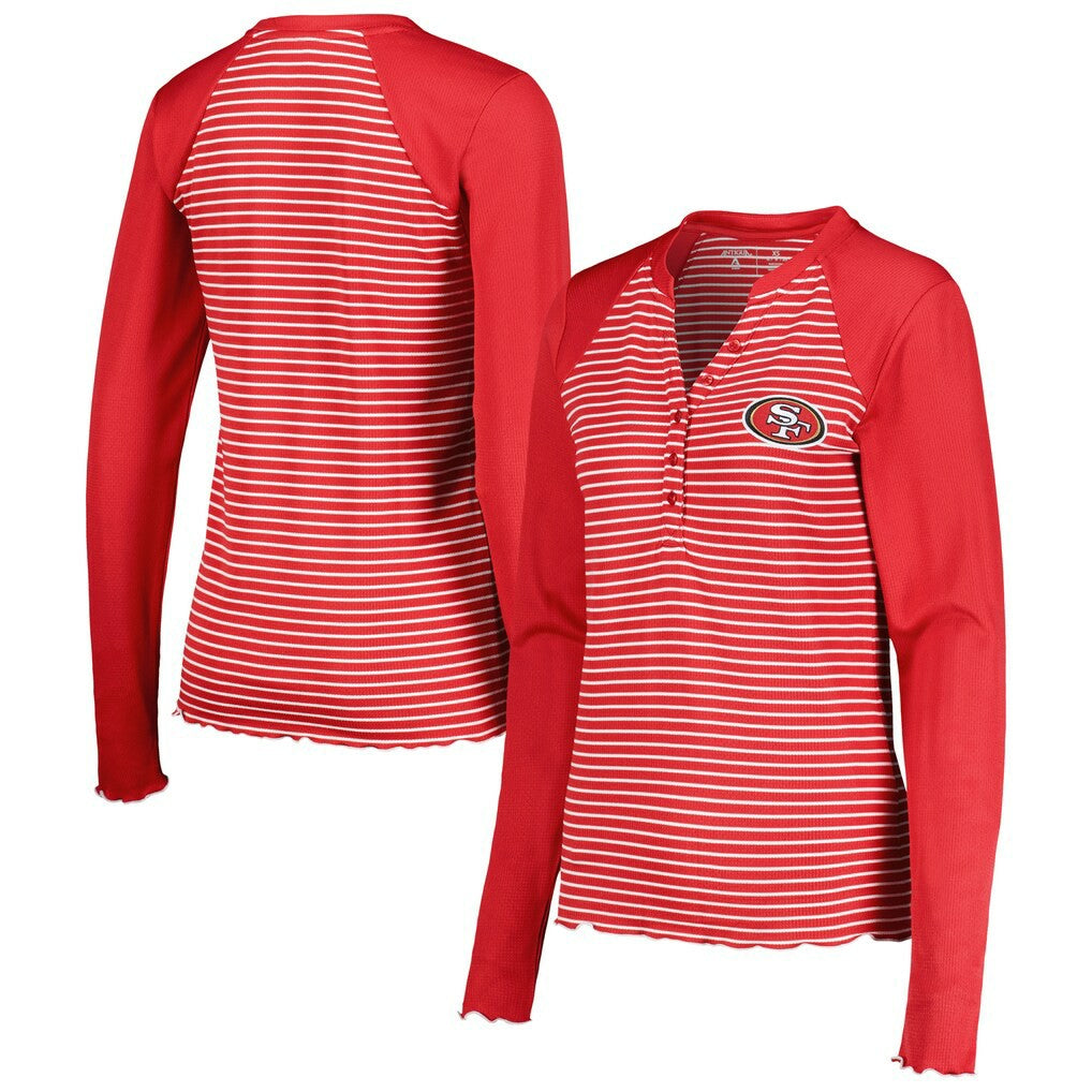 Antigua Women's Maverick Waffle Henley Long Sleeve T-Shirt - San Francisco 49ers T-shirts