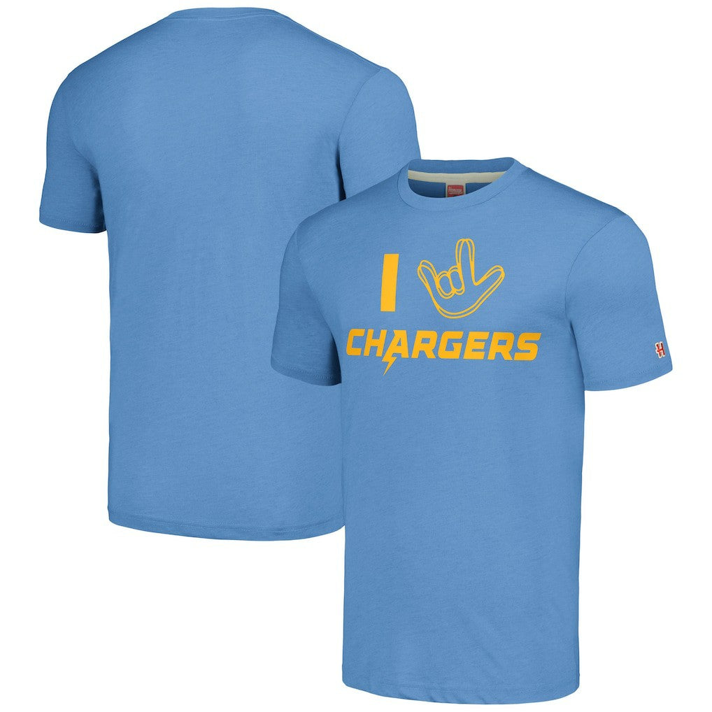 Homage Unisex The NFL ASL Collection by Love Sign Tri-Blend T-Shirt - Los Angeles Chargers T-shirts