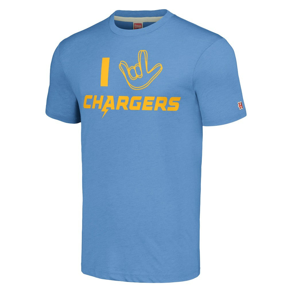 Homage Unisex The NFL ASL Collection by Love Sign Tri-Blend T-Shirt - Los Angeles Chargers T-shirts