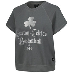 Boston Celtics The Wild Collective Women's Embroidered Fleece Raglan Short Sleeve Pullover Sweatshirt