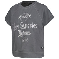 Los Angeles Lakers The Wild Collective Women's Embroidered Fleece Raglan Short Sleeve Pullover Sweatshirt