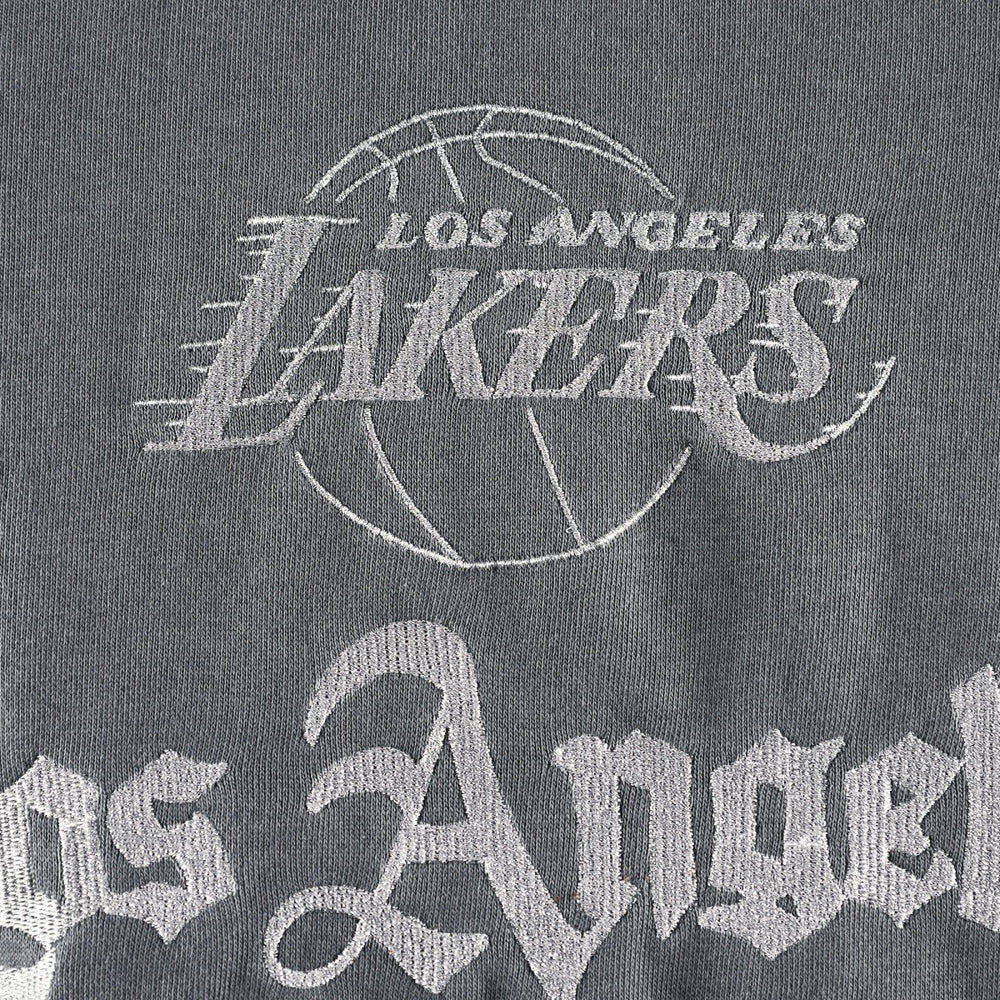 Los Angeles Lakers The Wild Collective Women's Embroidered Fleece Raglan Short Sleeve Pullover Sweatshirt