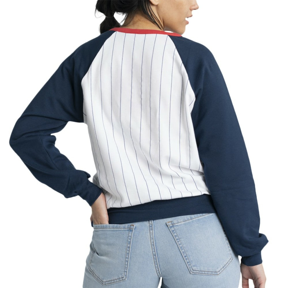 White/Navy Atlanta Braves Lusso Women's Mack Fleece V-Neck Pullover Top
