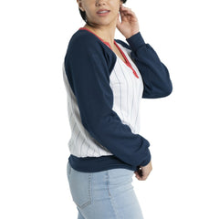 White/Navy Atlanta Braves Lusso Women's Mack Fleece V-Neck Pullover Top