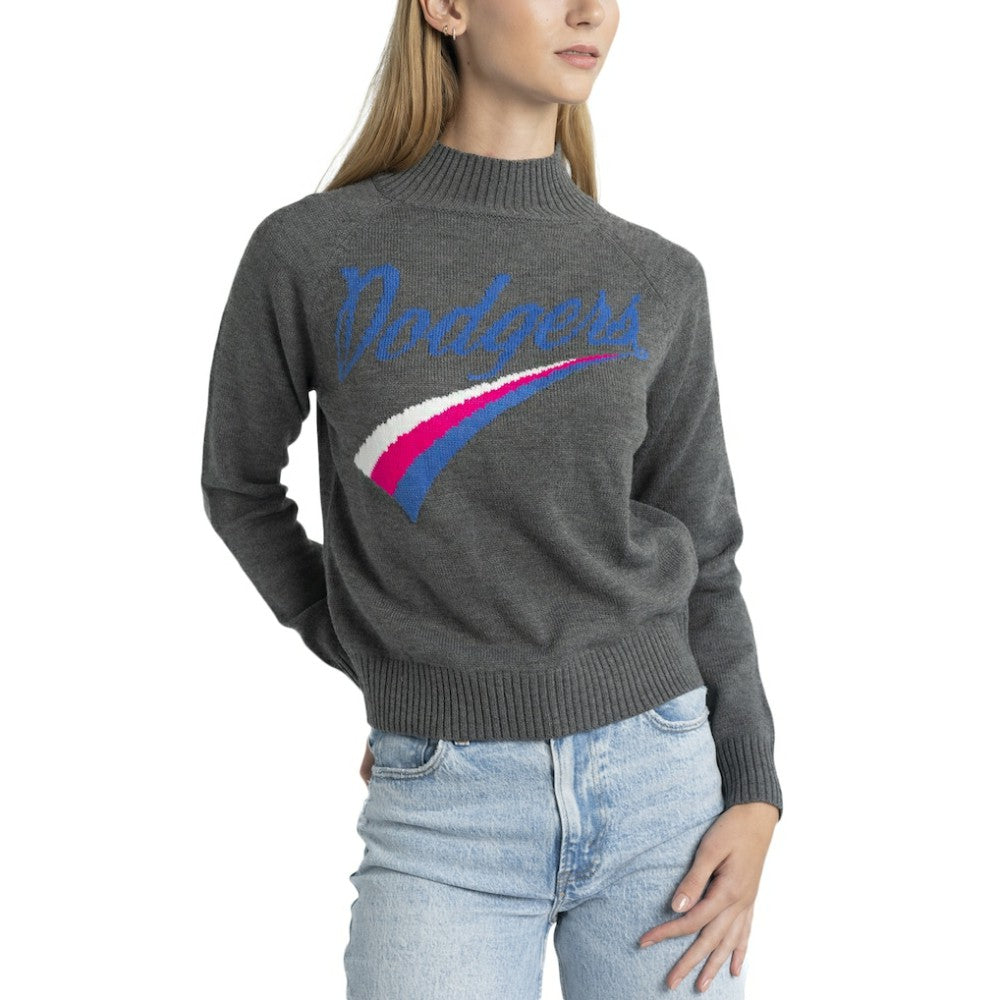 Gray Los Angeles Dodgers Lusso Women's Serena Raglan Pullover Sweater